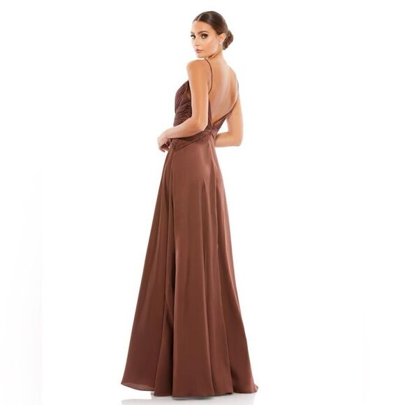 NEW MAC DUGGAL $338 CHOCOLATE TWIST FRONT PLUNGING EVENING GOWN #49085 Size 8 - Picture 3 of 11